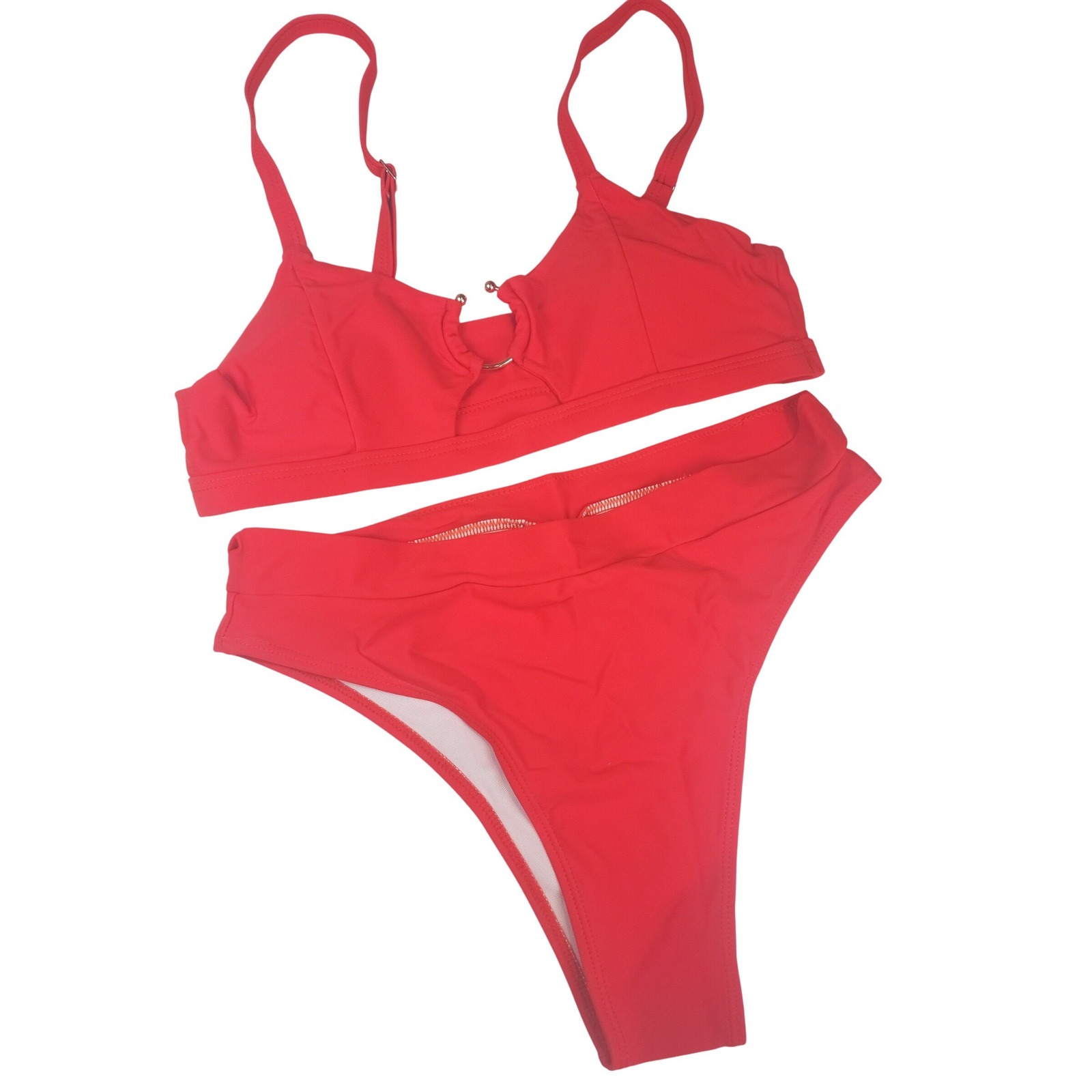 Elsoyo Bikini Set Women S Red High Cut Ring Detail Sexy Summer Beachwear 622 Nwt